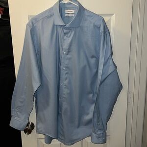 Calvin Klein Steel + Men's 17.5 34/35 Slim Fit Stretch Blue Dress Shirt